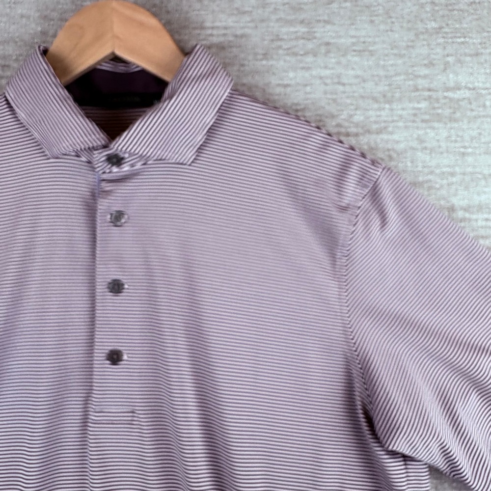 Greyson Purple White Micro Stripe Golf Polo Shirt Mens M EUC Athletic Preppy